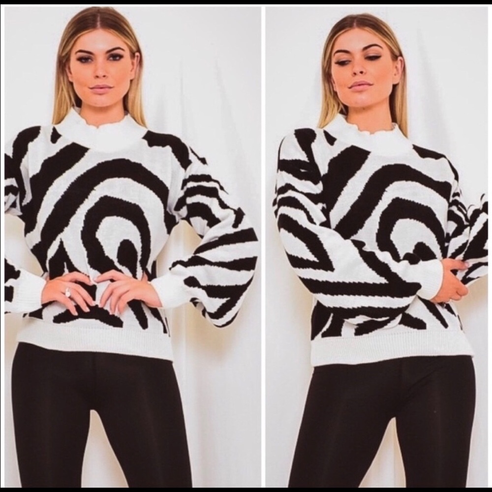 New! Final Price Zebra knitted sweater Black White - Picture 6 of 7
